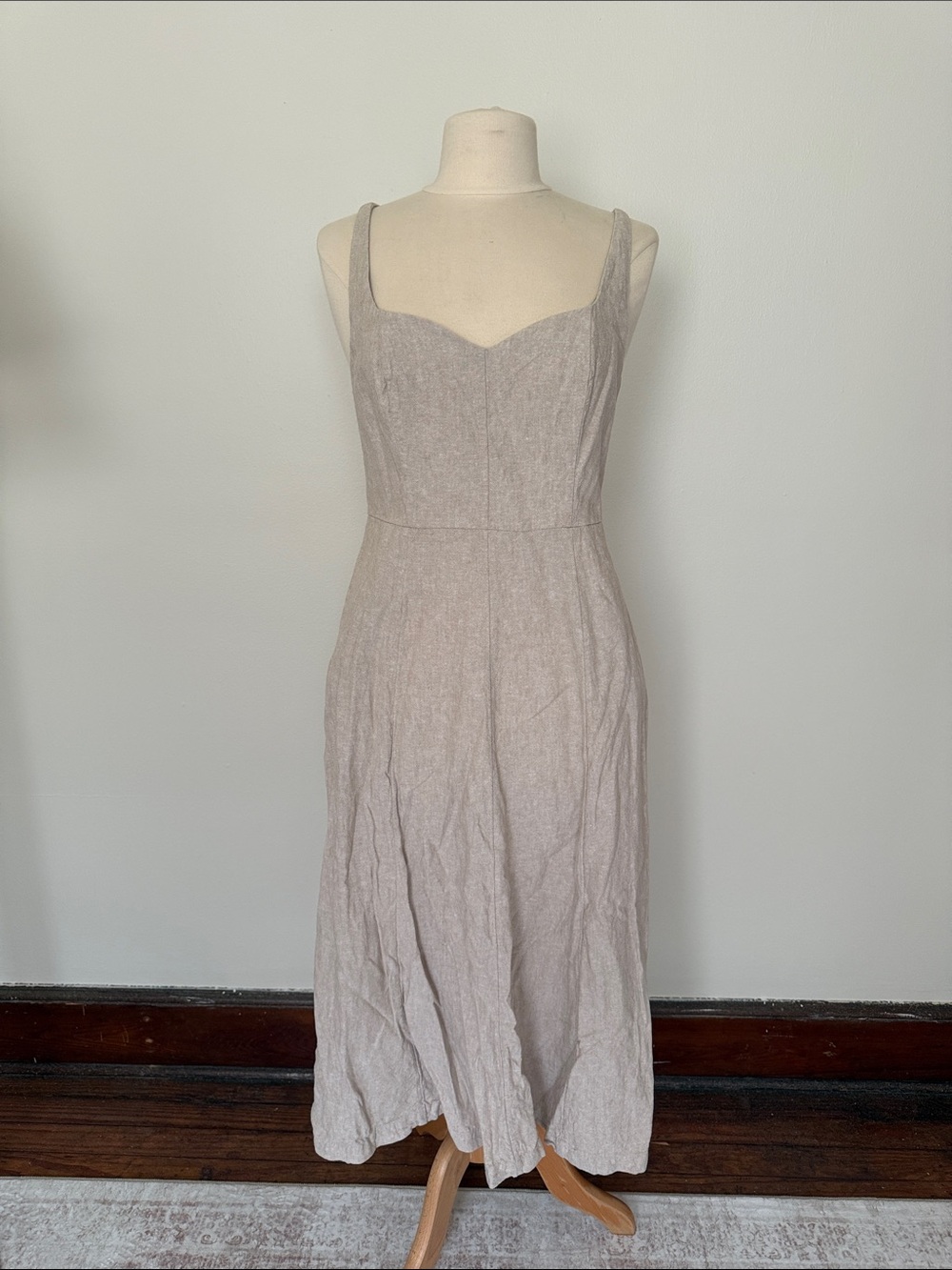 Old Navy Light Taupe Linen-Blend Midi Dress